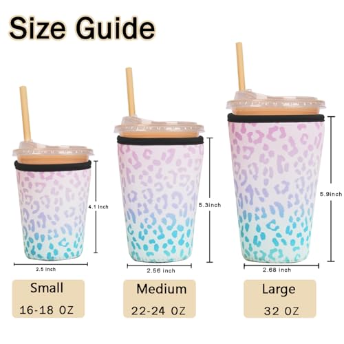 Image of Reusable Insulated Sleeve for Iced Coffee Cup, 3-Pack Coffee Neoprene Drink Sleeve for Cold & Hot Drinks, Beverage Holder for Iced Coffee (Gradient Leopard)