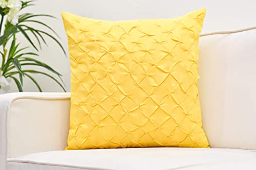 The White Petals Canary Yellow Throw Pillow Covers (Faux Silk, Pinch Pleat, 14X14 Inch, Pack Of 2) #TOP2
