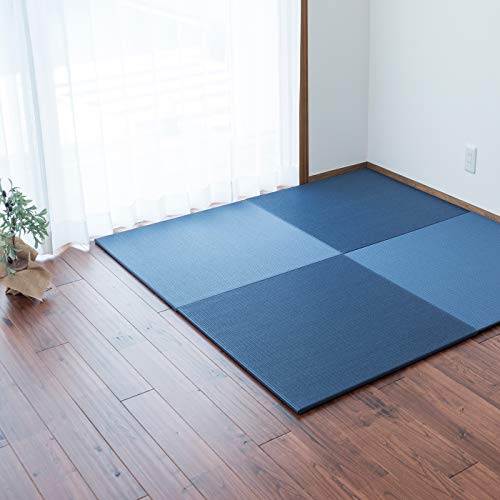備後たたみ屋本舗 フロア畳びんご・和紙置き畳(日本製・全て自社製造・滑り止め付・レイアウト自由) (清流カラー.17.藍色, 4枚セット)【受注生産商品】