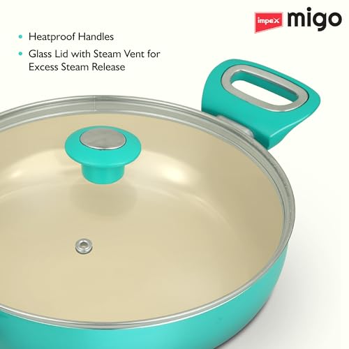 Image of Impex Ceramic Cookware Set | 6 Pc Induction Base Non Stick Kadai Pan with Lid, Fry Pan, Tawa Pan and 2 Spatulas | Free from PTFE, PFOA and Heavy Metals| 100% Non Toxic | 2 Year Warranty