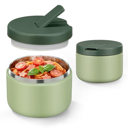 Pawtong 12oz Insulated Vacuum Food Jar with Buckle Lid Wide Mouth Soup Thermo for Hot Food Kids Leakproof Stainless Steel Lunch Container- Green- 1Pack
