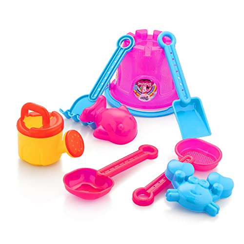 Storio Beach Sand Toys Castle Play Set with Fish, Crab Moulds for Kids & Toddlers, Useful for Gardening & Outdoor Tool Kit (Unicorn Castle Beach Theme), Multicolor