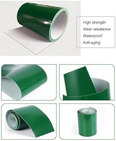 Zielony przenośnik taśmowy PVC do użytku przemysłowego - 50 x 120 cm idealny do pakowania linii produkcyjnych Wytrzymały materiał zapewniający wydajną pracę.