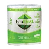 Recycled Paper Towels (2 Rolls) - Bulk Half Sheet Kitchen Towels - Whitened Without Bleach - Free of Dyes, Inks & Fragrances