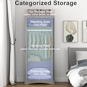 2 Door Wardrobe, Modern Freestanding Armoire Closet with Shelve and Metal Hanging Rod, Gray Wood Bedroom Guestroom and Office Clothes Organizer Cabinet 2 Door Wardrobe Modern Freestanding Armoire Closet with Shelve and Metal Hanging Rod Gray Wood Bedroom Guestroom and Office Clothes Organizer Cabinet