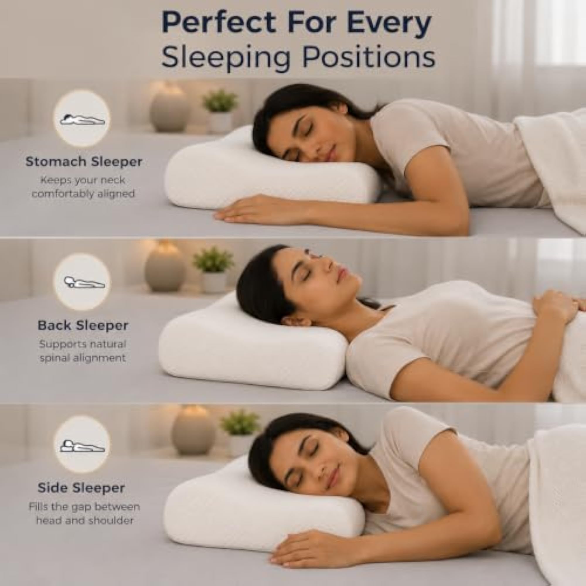 Orthopedic Memory Foam Pillow, Cervical Contour Design