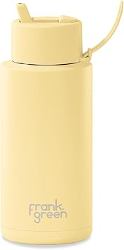 frank green Ceramic Stainless Steel Water Bottle With Straw - Insulated Metal Bottle - Flip Straw Lid - 34oz - Buttermilk
