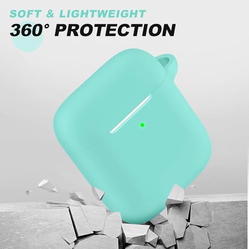 Woyinger for AirPods 1/2 Case Cover,Come with Cleaner Kit,Soft Skin Silicone Case Cover with Keychain,Full Protective Case for Men and Women,Compatible with AirPods 2nd 1st Generation Case,Mint Green