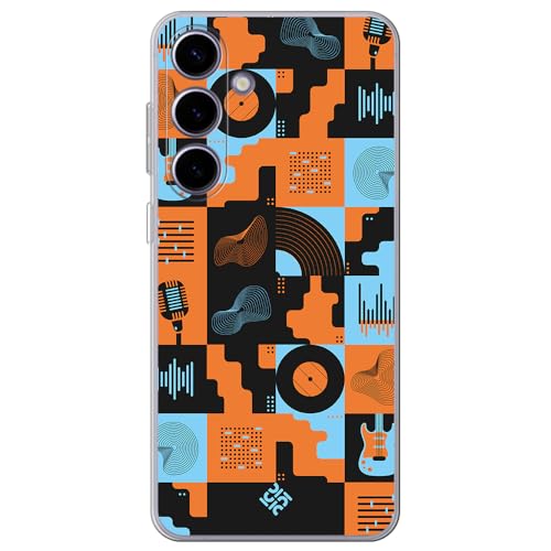 Movilshop Funda para [ Samsung Galaxy S24 Plus ] Diseño Música [ Iconos Música Naranja y Azul ] de Silicona Flexible Transparente Carcasa Case Cover Gel para Smartphone.