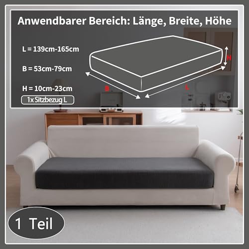 OHSIO Stretch Sofa Sitzkissenbezug - Rutschfester Sofa Überzug, Waschbarer Sofabezug, Universeller Couch Überzug, Strapazierfähig & pflegeleicht(Dunkelgrau, 1x Sitzbezug L)