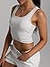 Danysu Women Cotton Rib Tank Top with Built in Bra Square Neck Crop Tank Fitted Basic Tops Heather White M