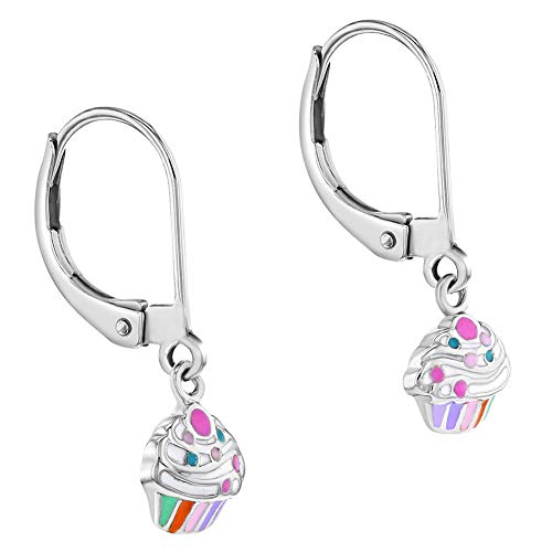 925 Sterling Silver Multicolor Rainbow Cupcake Lever Back Earrings For Girls & Pre-Teens- Colorful Dangle Earrings - Fun And Fashionable Lever Back For Little Girls #TOP1