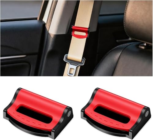 2PCS Car Seatbelt Adjuster, Universal Seat Belt Positioner Clip for Adults/Kids, Adjustable Automotive Seatbelt Locator Retainer Locking Clips for Car, SUV (Red)