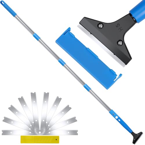 TOWEBOORY Grattoir à Peinture, Gratte Vitre Sol avec Long Manche Extensible 167.5cm Grattoir Vitre Long Manche en Verre Kit, avec 10 Lames, pour Carrelage, Papier Peint, Colle