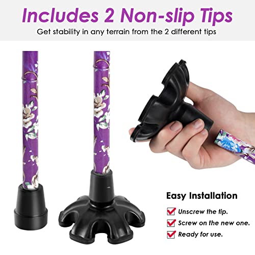 Walking Cane Panzheng Cane For Man/Woman | Mobility & Daily Living Aids | 5-Level Height Adjustable Walking Stick | Comfortable Plastic T-Handle Portable Walking Stick Folding Cane | Purple Print #TOP2