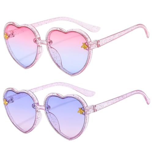 JchEnye 2 Paires Lunettes de Soleil Coeur Gradient - Pour Filles Enfants - Plage/Fêtes