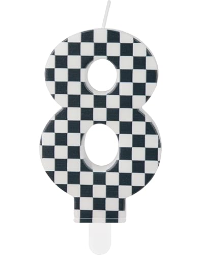 mciskin Velas de cumpleaños de coches de carreras con rayas negras y blancas, decoraciones de cumpleaños de coches de carreras, coches número 9 velas Topper de torta para niñas niños 8 cumpleaños