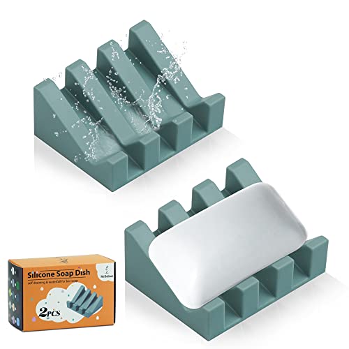 Silicone Soap Dish Self Draining for Shower & Kitchen (Green, 2 Pack) by MRBULLOCK - Used condition - US$15.19