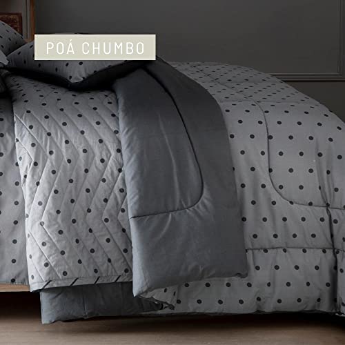Edredom Casal 200 Fios Kacyumara Vida Bela Vintage Poa Chumbo