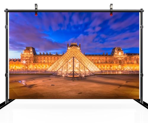 chnywork 7x5ft French Paris Backdrop Louvre Museum with Louvre Pyramid at Evening Background Popular Tourist Destinations for Europe Travel Adults Wedding Portraits Photo Studio Props by CHNYWORK - Used condition - Image 3