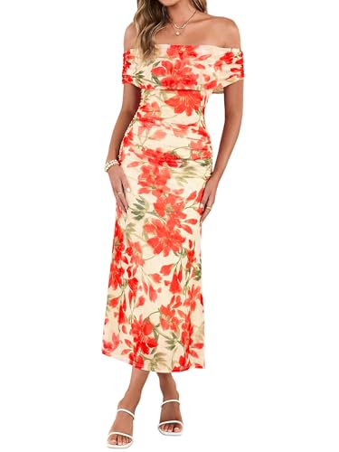 Simplee Womens Summer Floral Off Shoulder Maxi Dress 2026 Spring