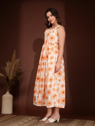 Image of Dress for Women | New Rayon Floral Printed Flared Maxi Dress for Women & Girl's