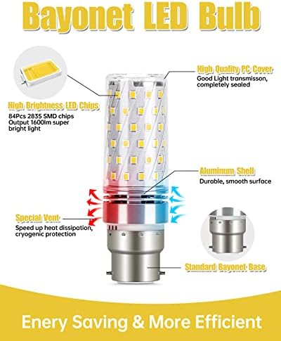 wowatt B22 LED Bayonet Light Bulb Cool White 6000K, 16W Equivalent to 126W Halogen Bulbs, 1600LM B22 LED Corn Bulb for Home Lighting, No Flicker, Non Dimmable, Pack of 4