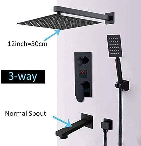 Robinet mitigeur de bain à numérique avec ensemble de robinets de douche noir mat 12'' - 4