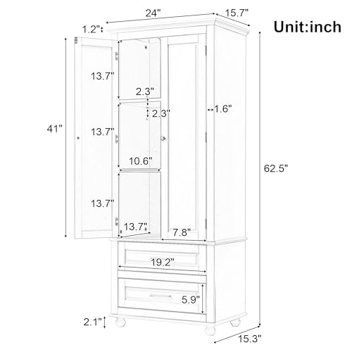 Image of Merax 62.5 inch Pantry Cabinet with Two Doors & Two Drawers, Adjustable Shelves Storage Cupboard for Kitchen /Dining Room /Bathroom, Gray