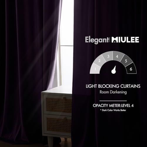 Image of MIULEE Purple Velvet Curtains 52x90 inches Luxury Blackout Curtains | Thermal Insulated, Super Soft Window Drapes for Bedroom Living Room, Rod Pocket & Back Tab