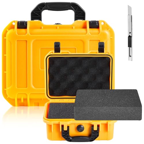 Image of Relaxweex 1 Pcs Waterproof Hard Case with DIY Customizable Foam Insert Portable Protective Case with Knife for Camera Drones Equipments Tools Test Instruments(Yellow,11.3 x 8.7 x 4.2 Inch)