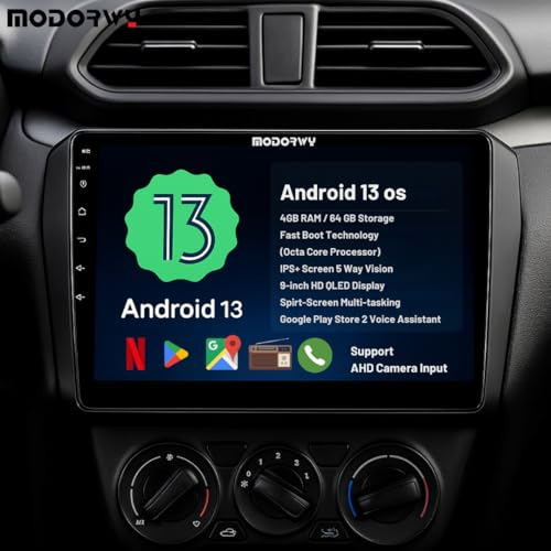 Image of Modorwy Original QLED 9 inch Zlink Car Android Stereo | OS 13 | 4GB+64GB | Display Support Car Play & Android Auto | incl. AHD Rear Camera & Frame Compatible with Maruti Alto K10-1 Year Warranty