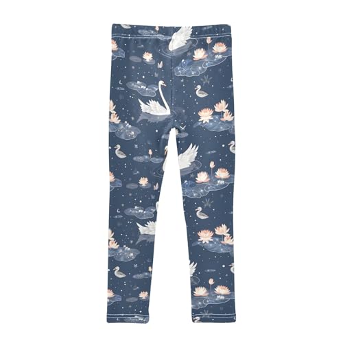 Swan on Lotus Pond Girls Leggings Athletic Pants Tights Stretch Bottom2