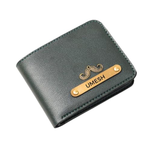 Image of ncgifts Men's Customized Wallet I Personalised Slim Stylish Leather Purse with Name & Charm I Unique Birthday Anniversary Gift for Men Boy Love Husband Employees Clients (Olive)