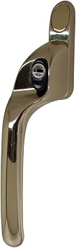 Offset Locking Left Hand Window Handle   Multiple Spindle Sizes   Key Lock   Fixings Included Hardex Gold, 15mm
