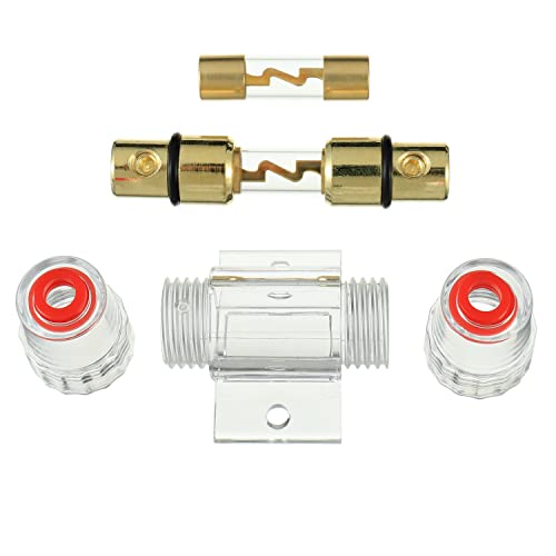 Bojack 1 Pcs Gold Plated Inline Agu Fuse Holder ＆ 2 Pcs Gold Plated Glass 80A Agu Fuse For Automotive Audio Power Safety Protection (80A) #TOP3