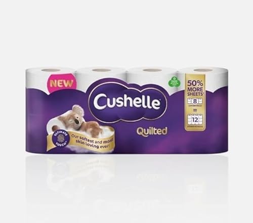 Cushelle Quilted 3-Ply Double Size, Longer Lasting Rolls Toilet Tissue Rolls, 8 Toilet Rolls, 1 x 8 Pack by SHOP4LESS