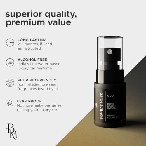 Image of Bombay Musk Oud Luxury Car Perfume | Long Lasting Car Fragrance & Car Freshener | Alcohol Free & Plant Based | 60+ Days | 200+ Sprays | Perfume for Car