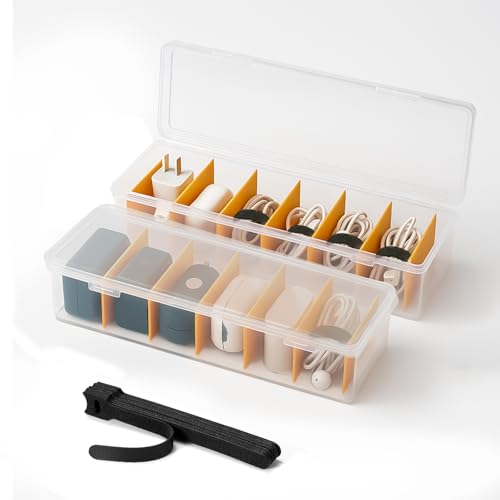 KNJOMZIE 2 Stück Kabelbox Kabel Organizer Box mit 16 Kabelbindern Ladekabel Aufbewahrungsbox Stapelbare Cable Organizer Box für Schublade Schreibtisch
