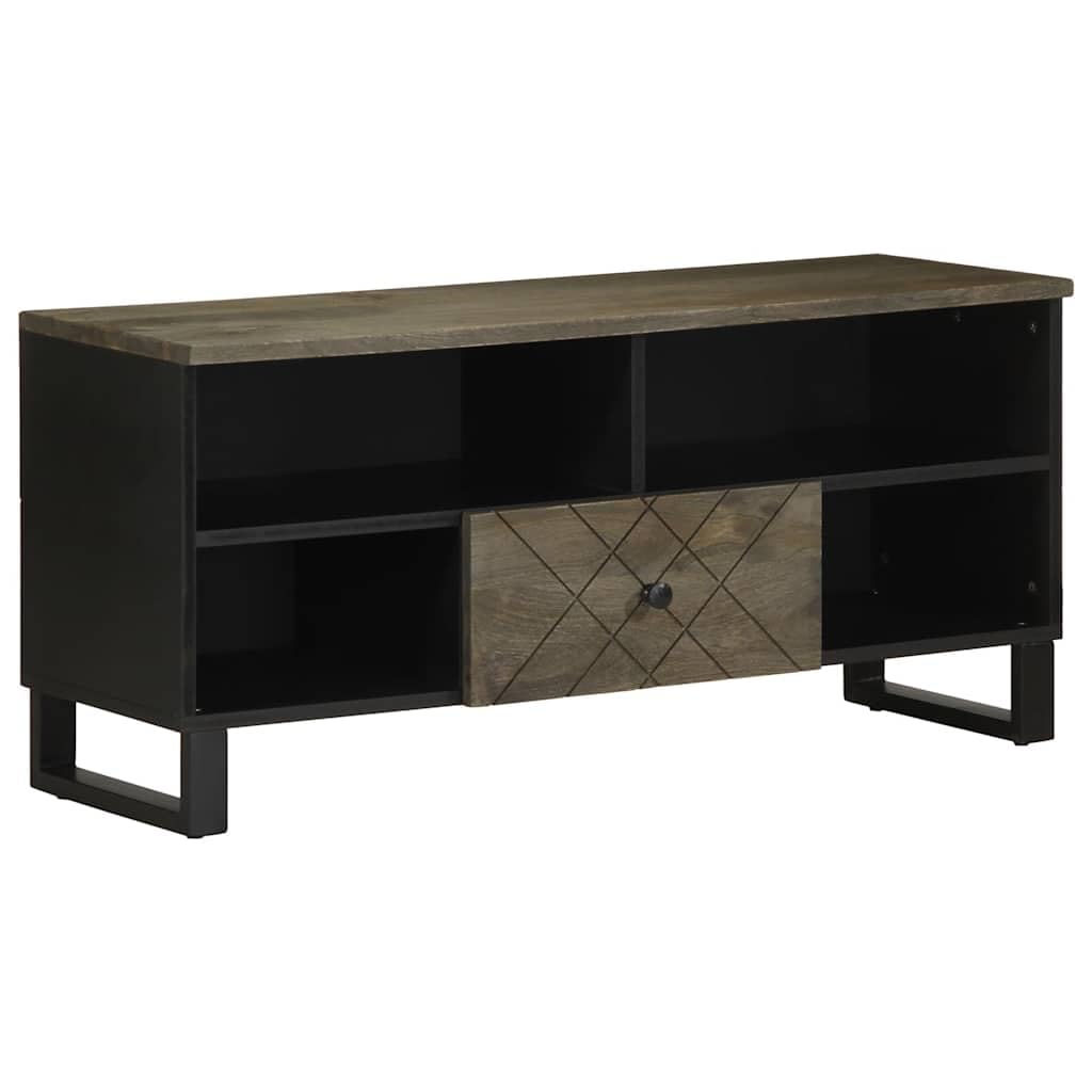 Meuble TV bois de manguier massif noir au design noble et industriel