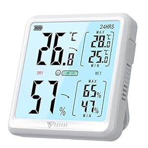 Digitale Kamerthermometer Thermo-Hygrometer DOQAUS Binnenthermometer Omgevingsthermo-hygrometer met Groot LCD-scherm, 3s Snelle Respons voor Temperatuur en Vochtigheidsmeting voor Thuis/Kantoor-Blanco