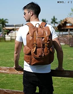 Vegan Leather 15.6 inch Laptop Backpack Hiking Camping Backpack Satchel Bookbag Travel Business Casual Backpack CN-01