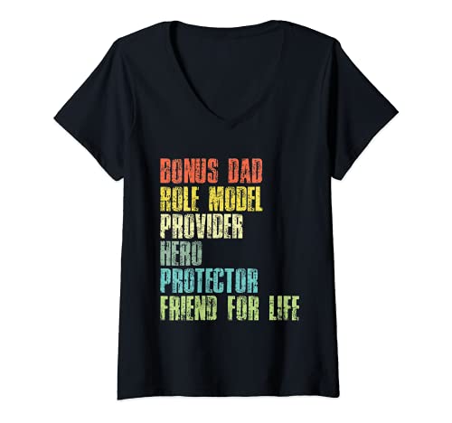 Donna bonus daddy fathers day step dad husband protector hero maglietta con collo a v
