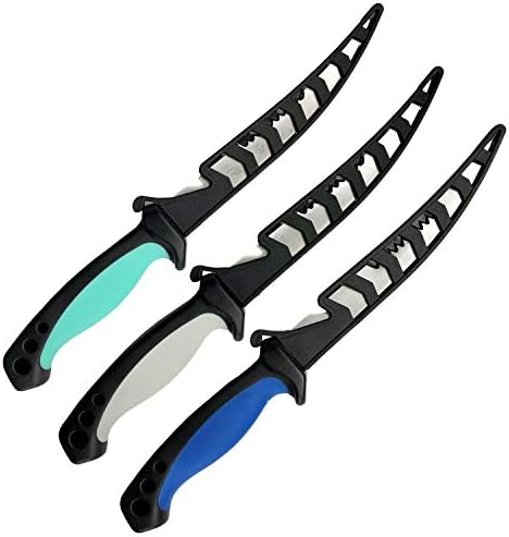 Black Anchor Fillet Knife 3-Pack | 6.5" Razor Sharp 3CR13 Stainless Steel Blade with Sheath (3PK Gray/Blue/Seafoam, 6.5)