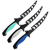 Black Anchor Fillet Knife 3-Pack | 6.5' Razor Sharp 3CR13 Stainless Steel Blade with Sheath (3PK Gray/Blue/Seafoam, 6.5)