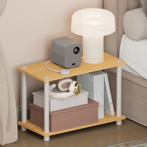 Image of Furinno Turn-N-Tube Night Stand, Rectangle Nightstand with Open Shelf, Toolless Assembly Side Table, End Table, for Living Room, Bedroom, Beech