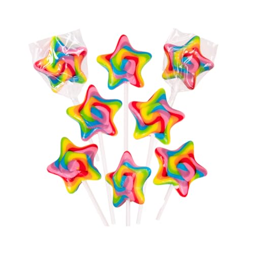 Rainbow Star Lollipops Swirl 18 PCS- Star Shaped Lollipop - Bulk Lolipop Candy Suckers Treats - Swirly Candies for Birthdays Party Favors and Goodie Bags - Easter Basket Fillers for Kids