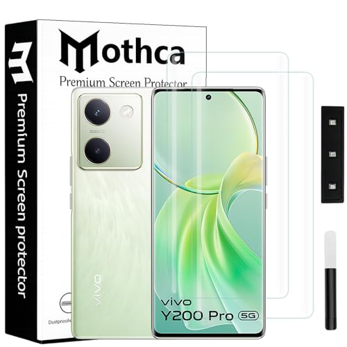 Image of Mothca Curved UV Tempered Glass Screen Protector for Vivo Y200 Pro | Transparent | Pack of 2 | Borderless Full Screen Coverage with UV Installation Kit