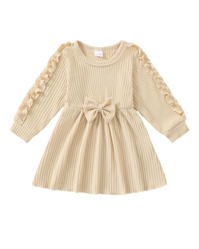 2T 3T Toddler Girl Winter Clothes Fall Long Sleeve A Line Ribbed Knit Dress