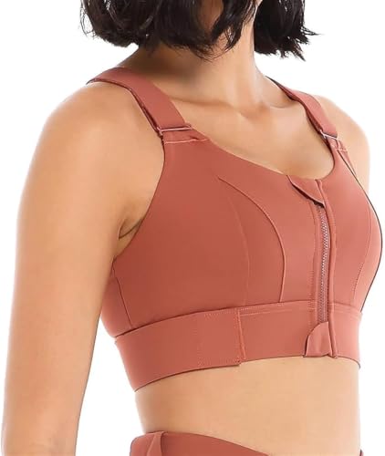 Image of Women's High Impact Sports Bra with Zip Front High Support Wireless Adjustable Plus Size for Large Breasts